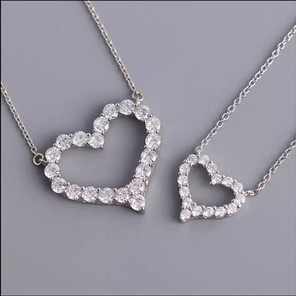 NEW 💎 925 Silver CZ Heart pendant Necklace - Picture 7 of 8